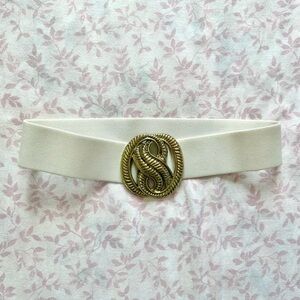 Vintage Cream Elastic Belt with Brass Wrap Buckle